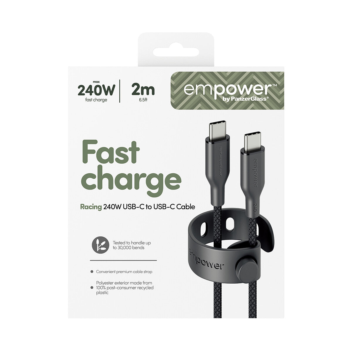 PanzerGlass empower™ by ® Racing 240W USB-C to USB-C Kabel | USB 2.0 | 2M | Space Black