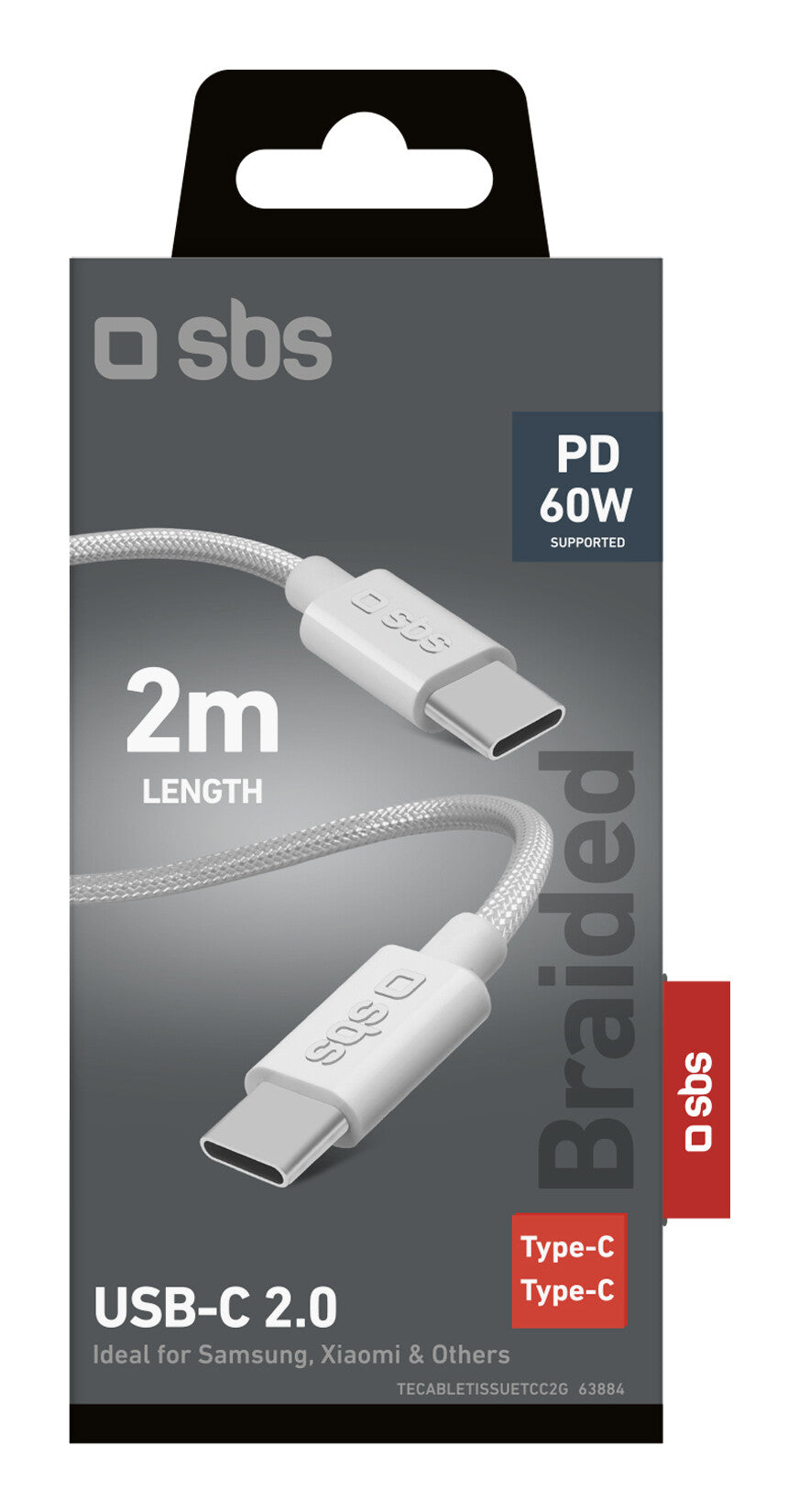 SBS TECABLETISSUE2G USB-kabel 2 m USB C 60 W Grå