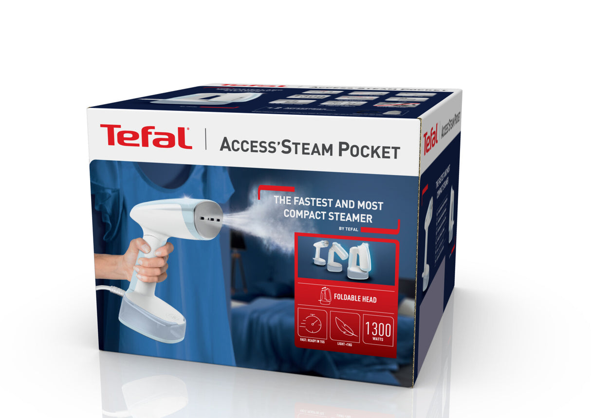 Tefal Access Steam Pocket DT3041 Håndholdt beklædningsdamper 1300 W Blå, Hvid