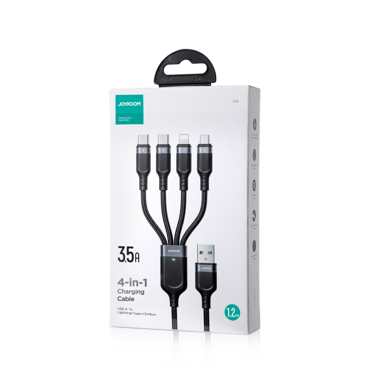 JOYROOM S-1T4018A18l USB-kabel 1,2 m USB A 2 x USB C/Micro USB-B/Lightning 4,8 Gbit/sek. Sort