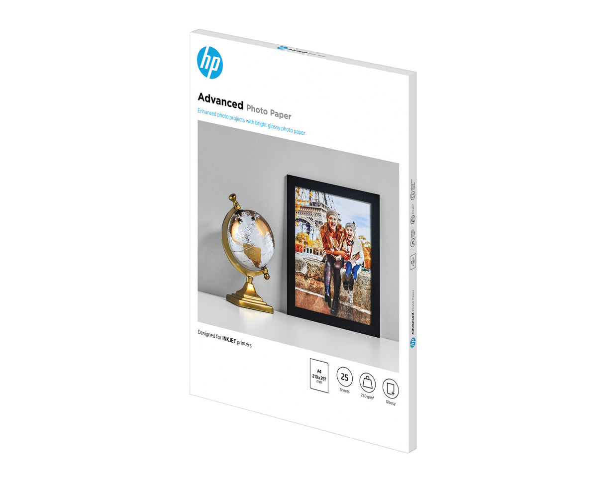 HP Advanced-fotopapir, blankt, 250 g/m2, A4 (210 x 297 mm), 25 ark
