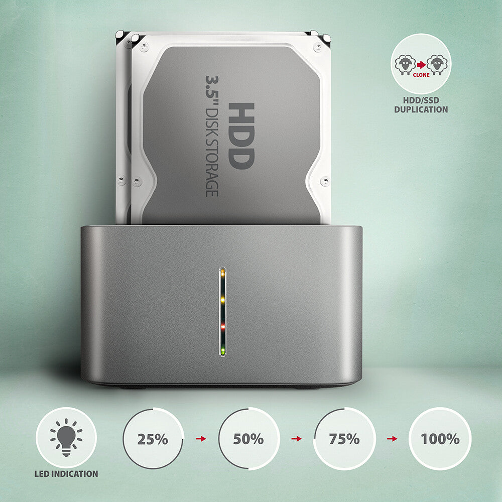 Axagon ADSA-DC drev dockingstation USB 3.2 Gen 1 (3.1 Gen 1) Type-A Grå