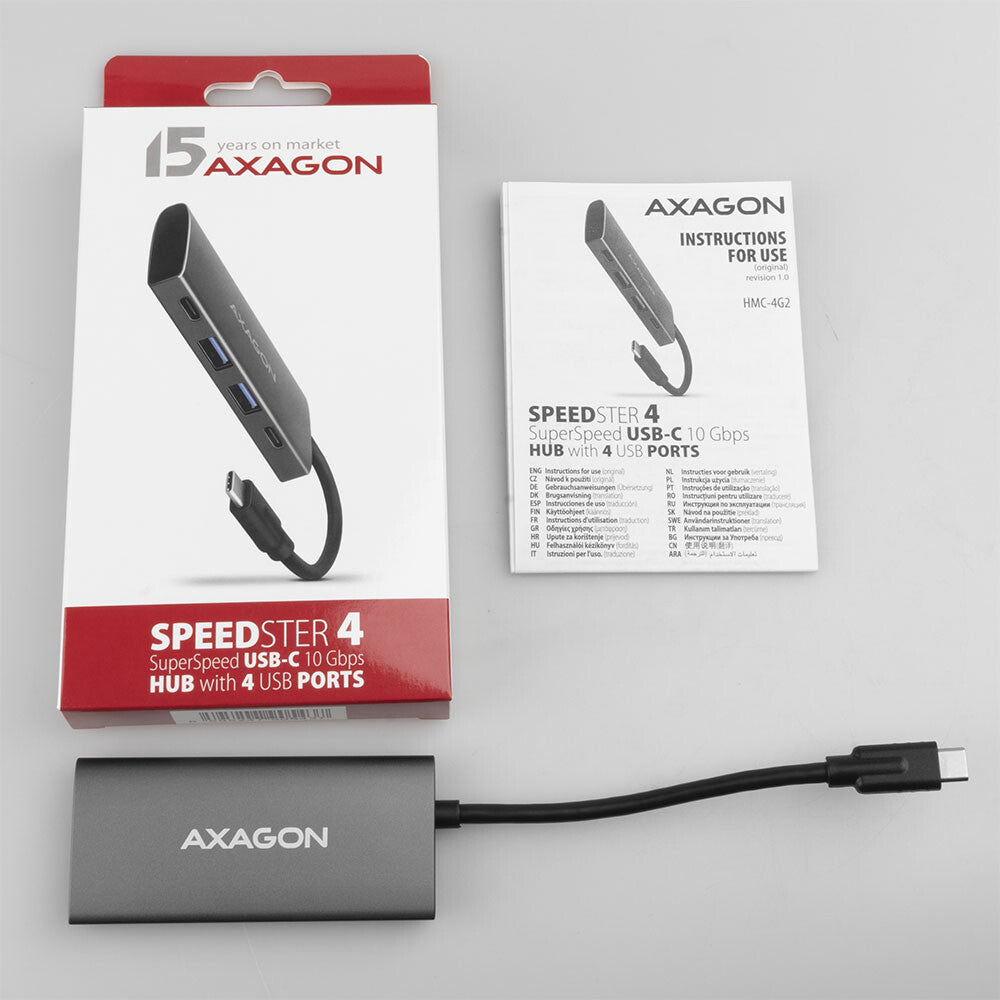 Axagon HMC-4G2 interface hub USB 3.2 Gen 2 (3.1 Gen 2) Type-C 10000 Mbit/s Grå