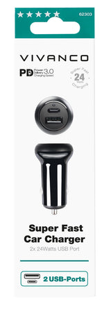 Vivanco Super Fast Car Charger Universel Sort Cigartænder Hurtig opladning Automatisk