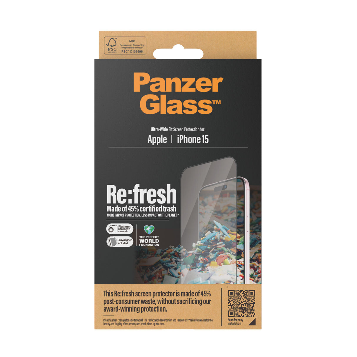 PanzerGlass ® Re:fresh Skærmbeskyttelse iPhone 15 | Ultra-Wide Fit m. EasyAligner