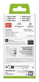 SBS TECABLETCC10W USB-kabel USB 2.0 1 m USB C 0,48 Gbit/sek. 25 W Hvid