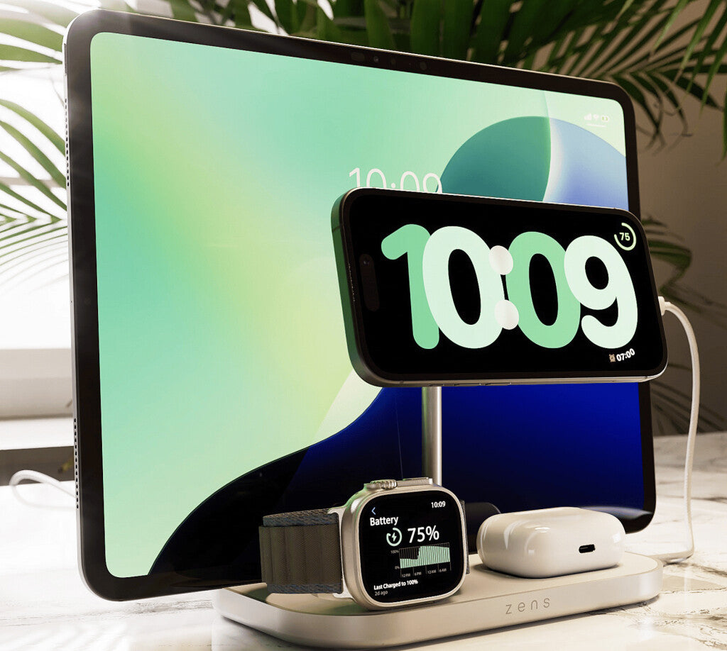 ZENS ZEDC29W/00 oplader til mobil enhed Hovedtelefoner, Smartphone, SmartWatch Sølv, Hvid Vekselstrøm, USB Trådløs opladning Hurtig opladning Indendørs