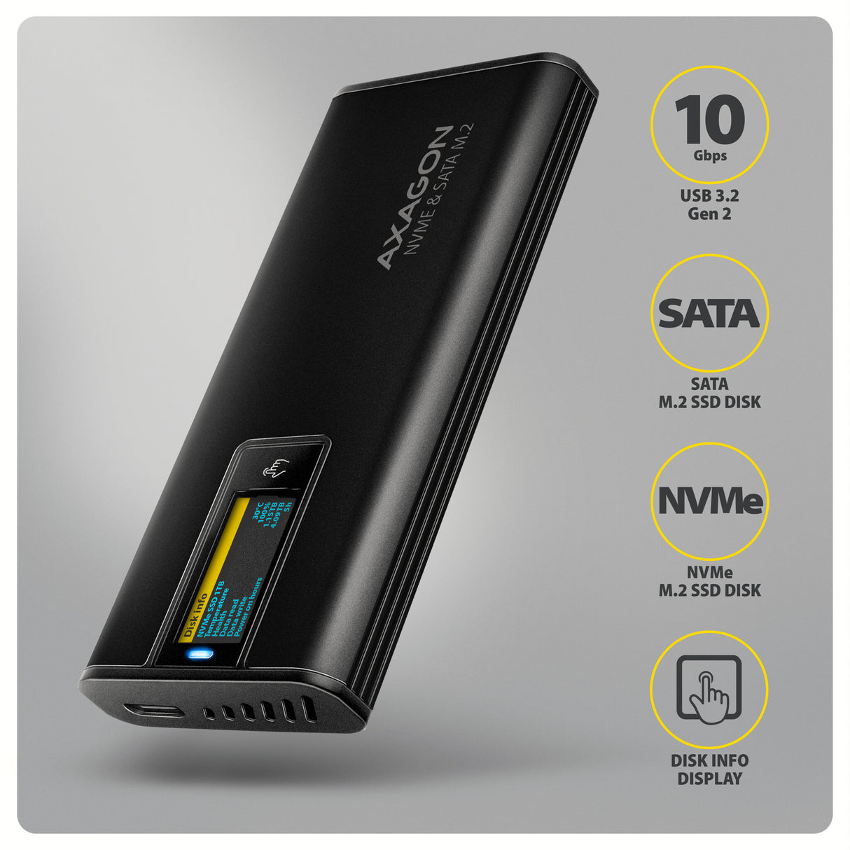 Axagon EEM2-SD2B drevkabinet SSD kabinet Sort M.2