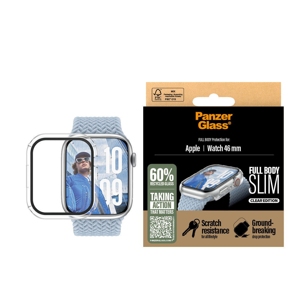 PanzerGlass ® Case Full Body Slim Transparent Apple Watch Series 11 | 10 | 46mm