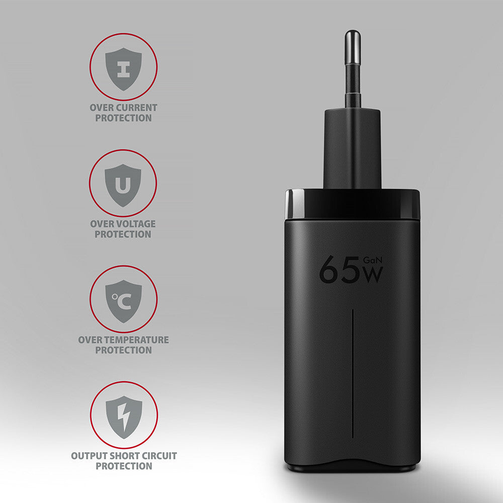 Axagon ACU-DPQ65 oplader til mobil enhed Mobiltelefon, Netbook, Laptop, Smartphone, SmartWatch, Tablet, Universel Sort Vekselstrøm Hurtig opladning Indendørs