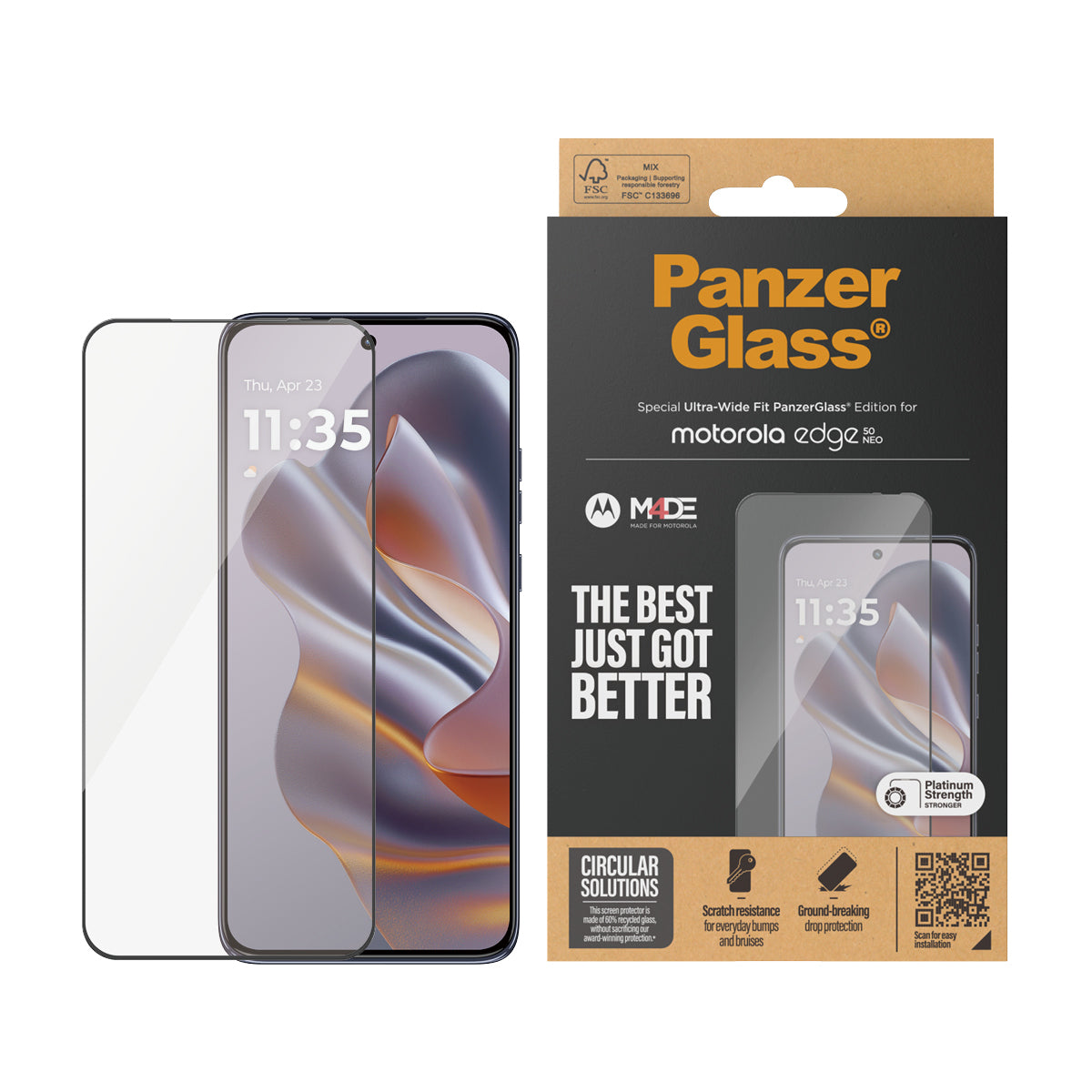 PanzerGlass ® Skærmbeskyttelse m. Sort Ramme Motorola edge 50 Neo | Ultra-Wide Fit
