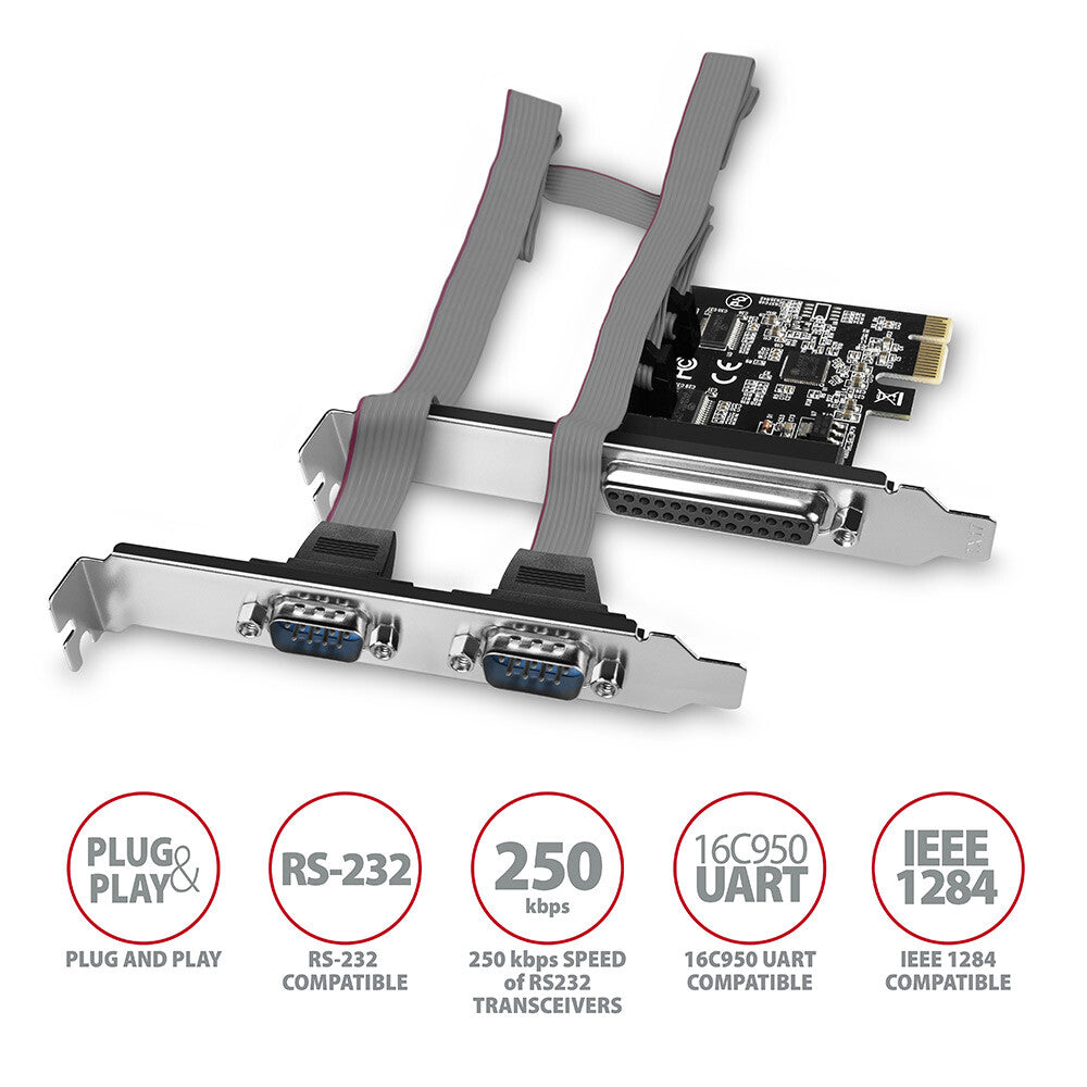 Axagon PCEA-PSN PCIe-Adapter mit 1x Parallel-+ 2x Seriell-Ports - ASIX AX99100 interface-kort/adapter Intern Parallel, RS-232
