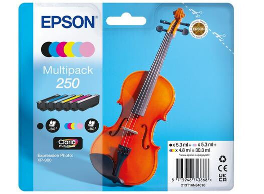 Epson 250 Violin Claria Photo HD blækpatron 6 stk Original Sort, Blå, Lys cyan, Lys magenta, Magenta, Hvid