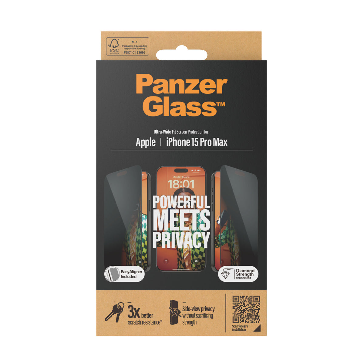 PanzerGlass ® Privacy Skærmbeskyttelse iPhone 15 Pro Max | Ultra-Wide Fit m. EasyAligner