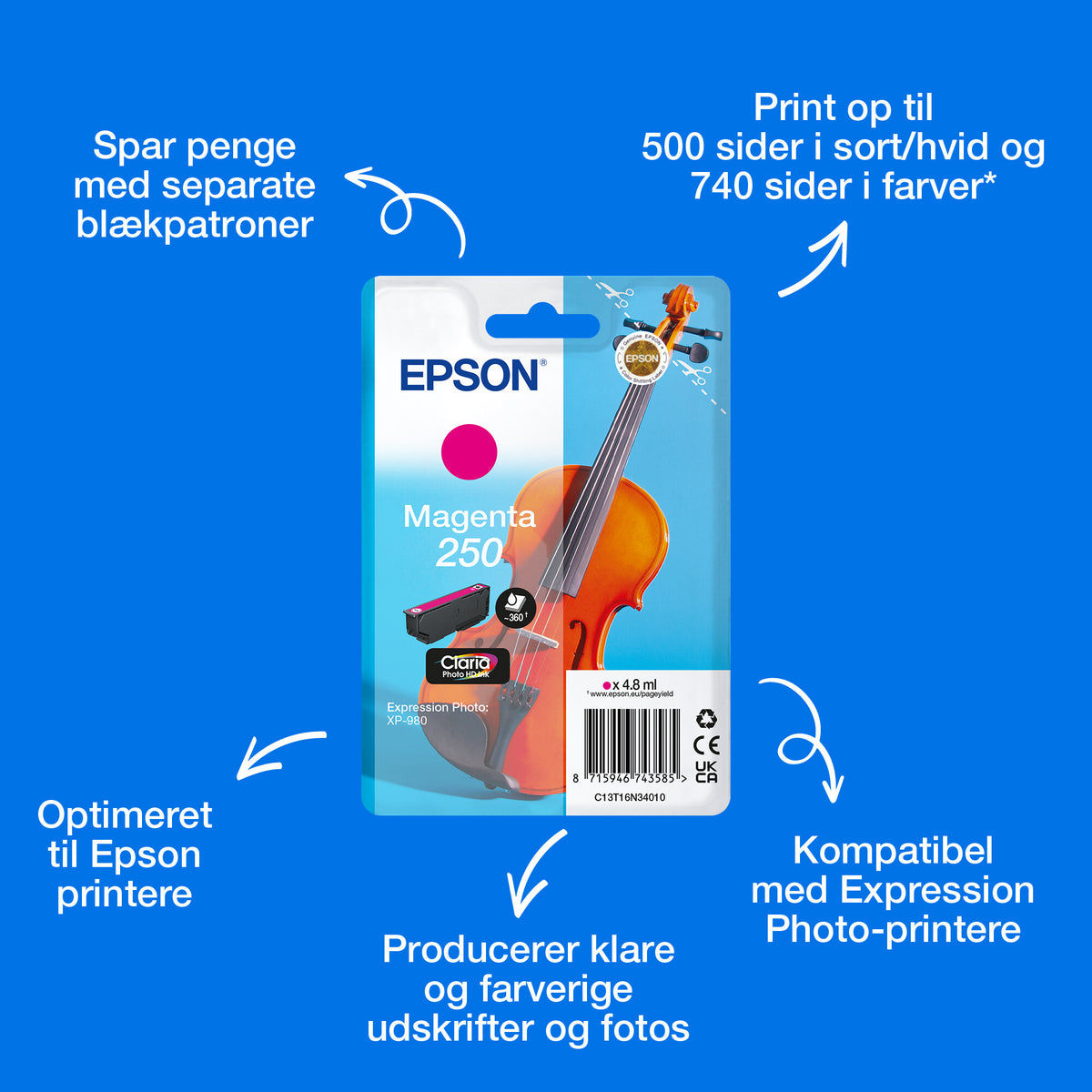 Epson Enkeltpakke, magenta 250 Violin Claria Photo HD-blæk