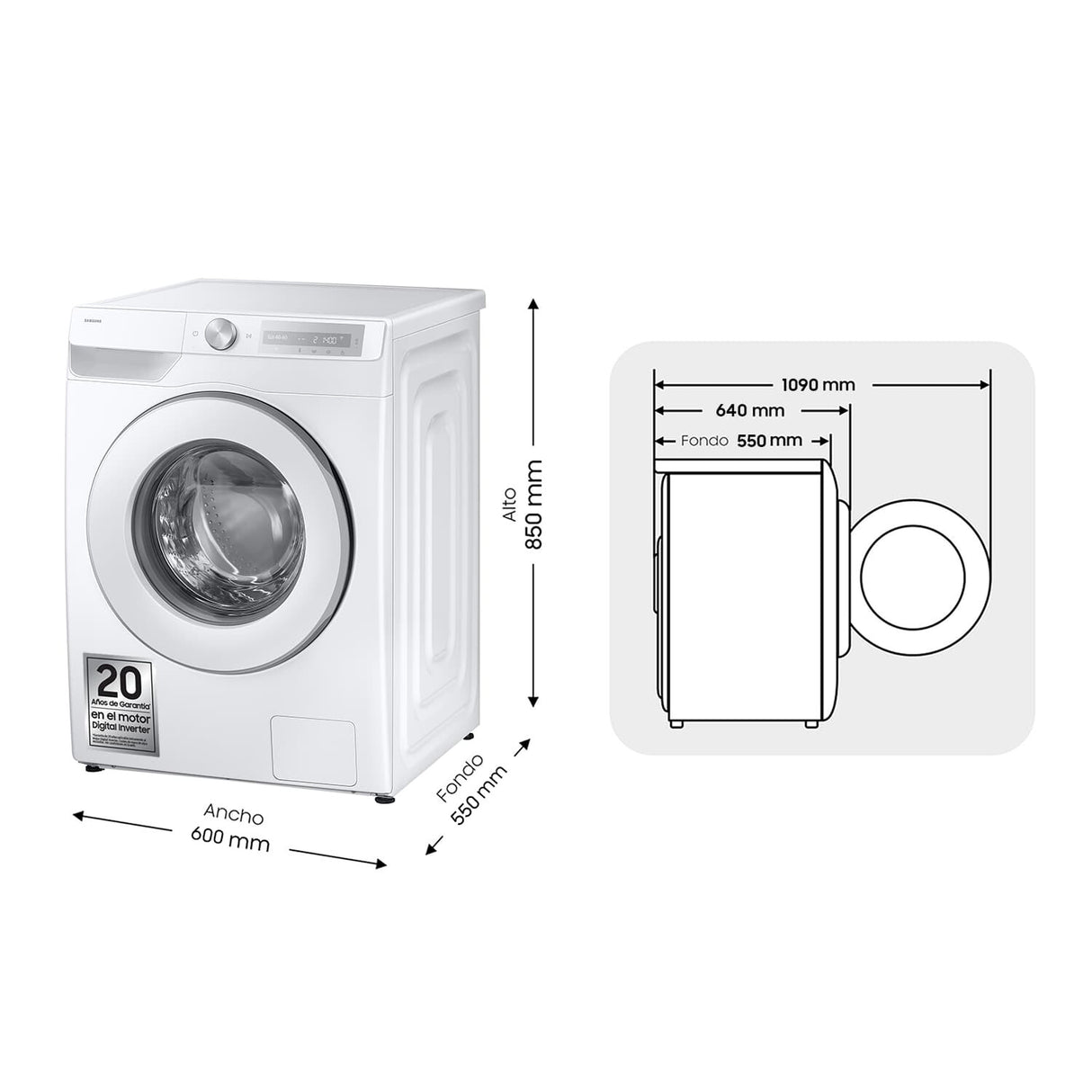 Samsung WW90DG6U85HH vaskemaskine Front-læsning 9 kg 1400 rpm Hvid