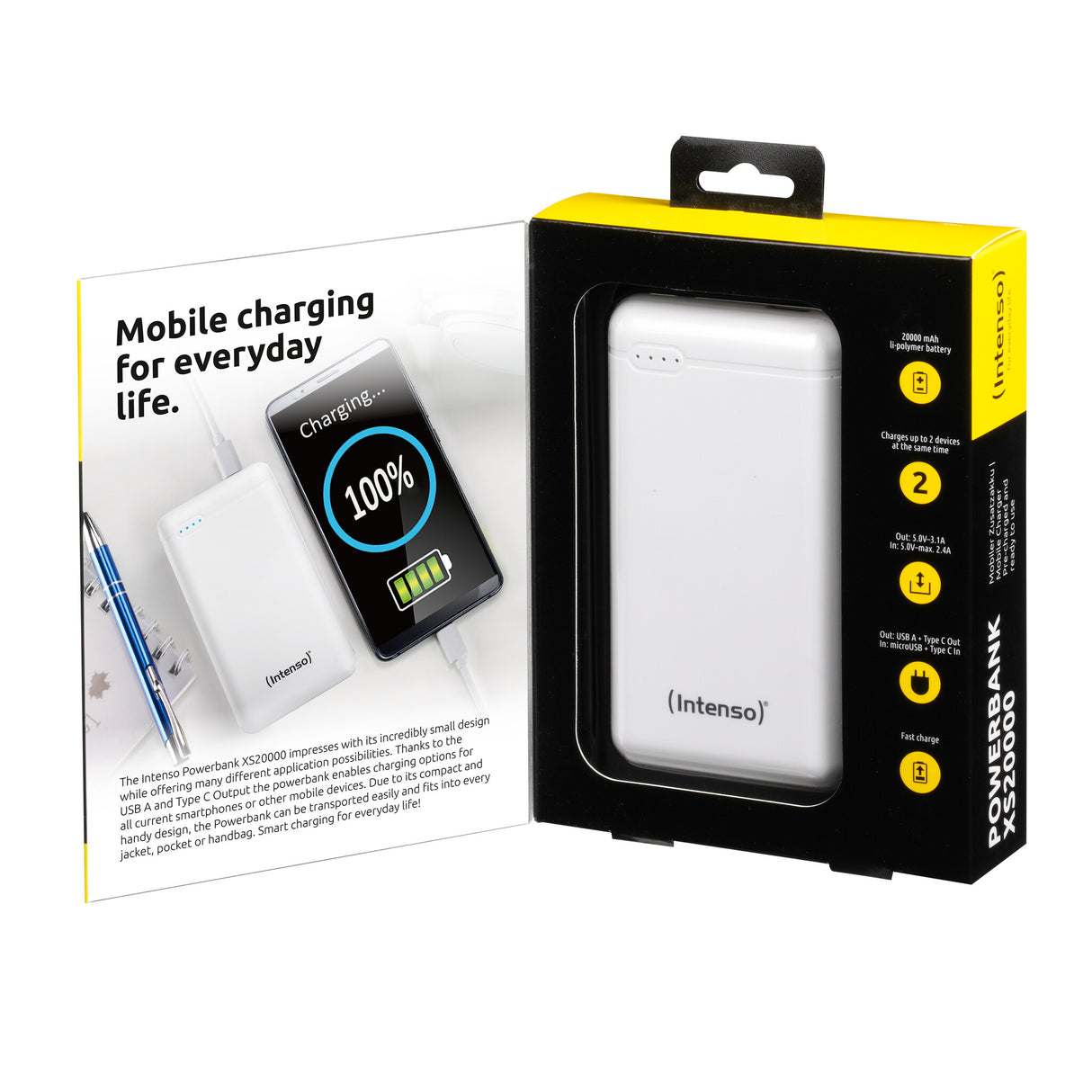 Intenso XS20000 Powerbank Zusatzakku LiPo 20000 mAh 7313552 Lithium polymer (LiPo) Hvid