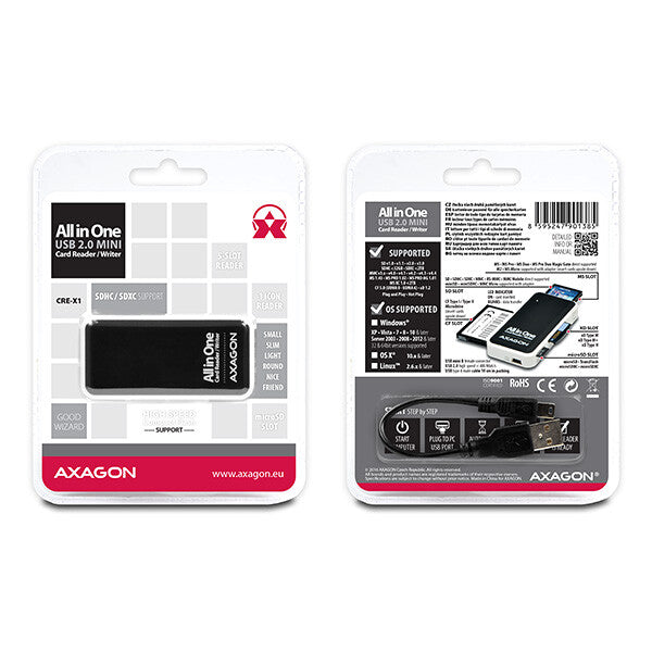 Axagon CRE-X1 kortlæser USB 2.0 Sort, Hvid