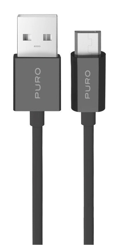 Puro TPE 12W USB-A - microUSB 1m kabel - Sort