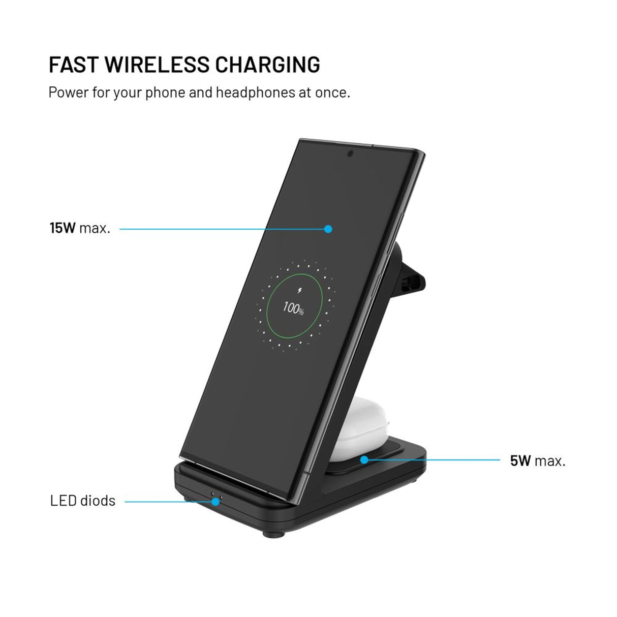 FIXED FIXPOS-U-BK oplader til mobil enhed SmartWatch, Smartphone, Hovedtelefoner Sort USB Trådløs opladning Hurtig opladning Indendørs