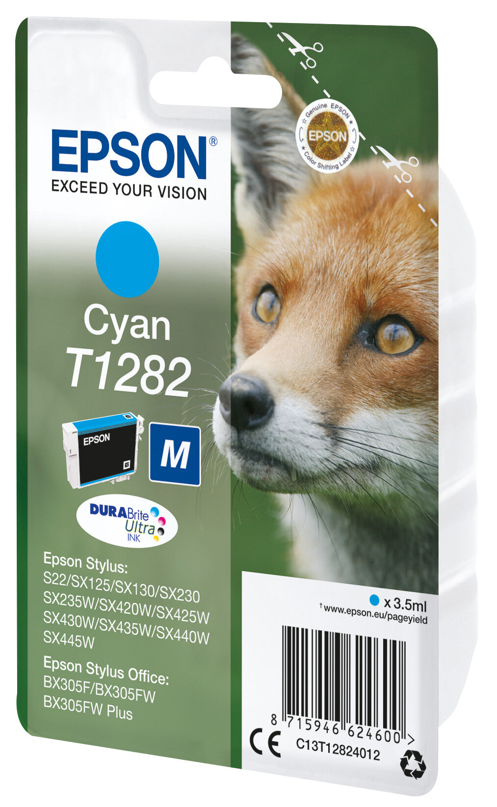 Epson Fox T1282 ræv DURABrite Ultra enkeltpakke cyan blæk