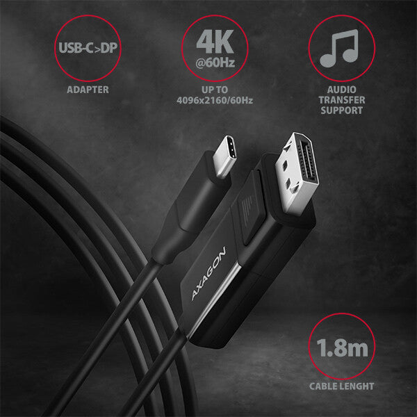 Axagon RVC-DPC videokabel adapter 1,8 m USB Type-C DisplayPort Sort