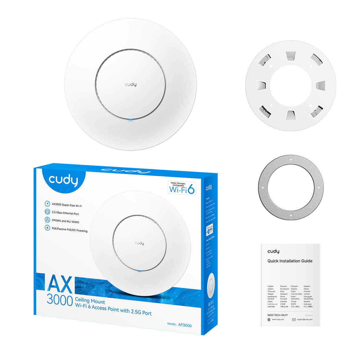 Cudy AP3000 WLAN adgangspunkt 2402 Mbit/s Hvid Strøm over Ethernet (PoE)