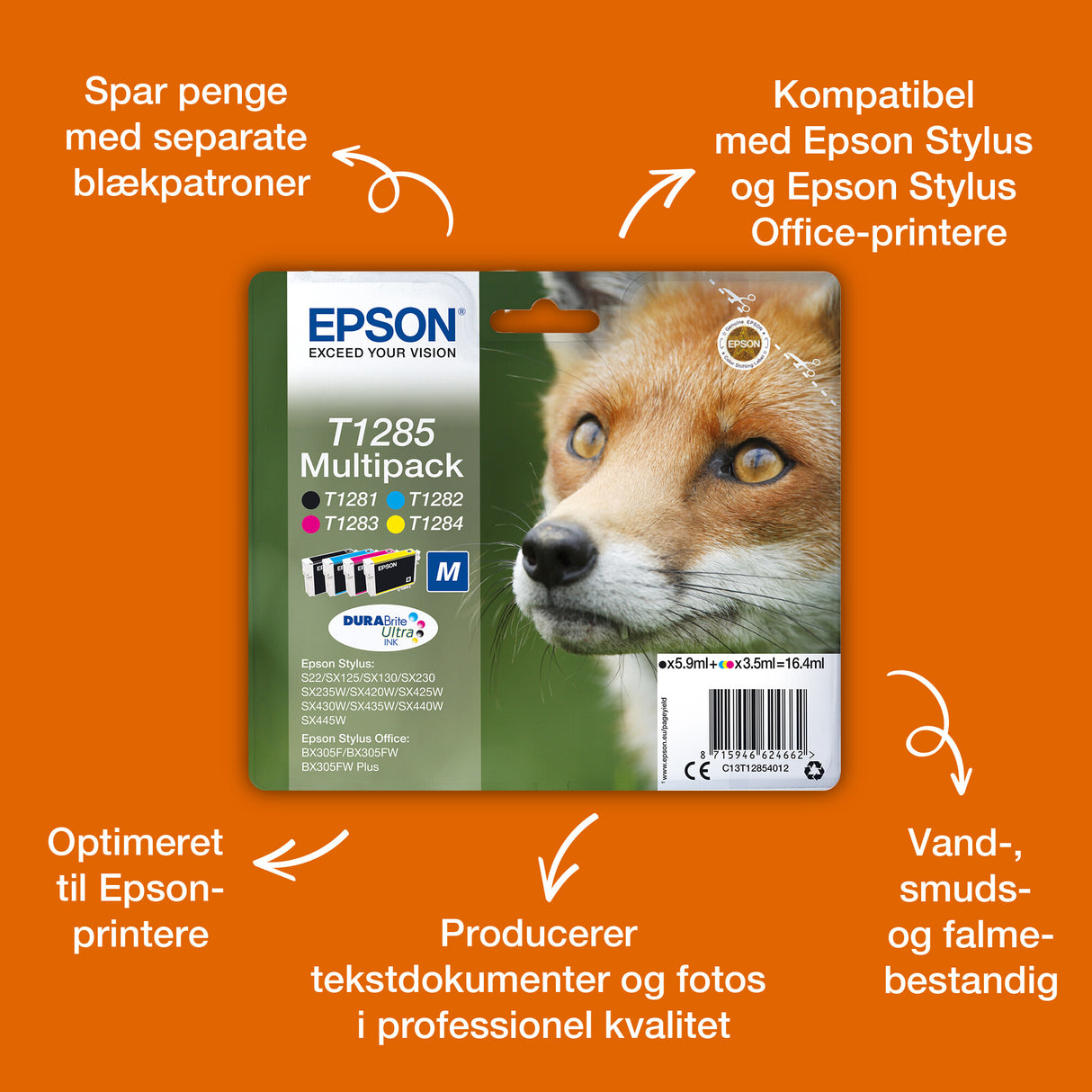 Epson Fox T1281 ræv DURABrite Ultra enkeltpakke sort blæk