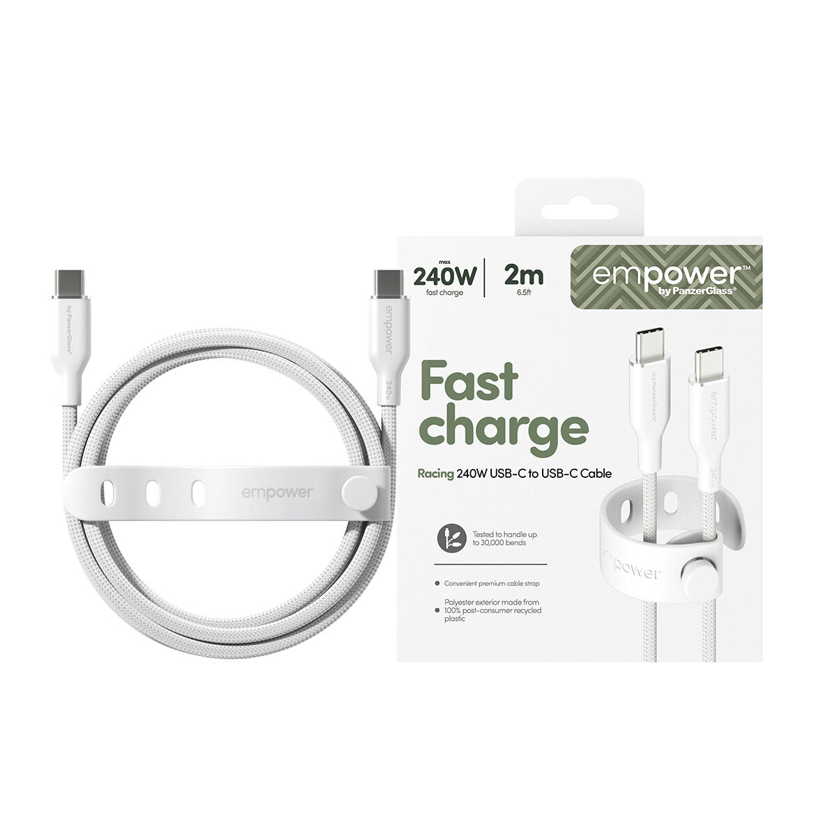 PanzerGlass empower™ by ® Racing 240W USB-C to USB-C Kabel | USB 2.0 | 2M | Silver White