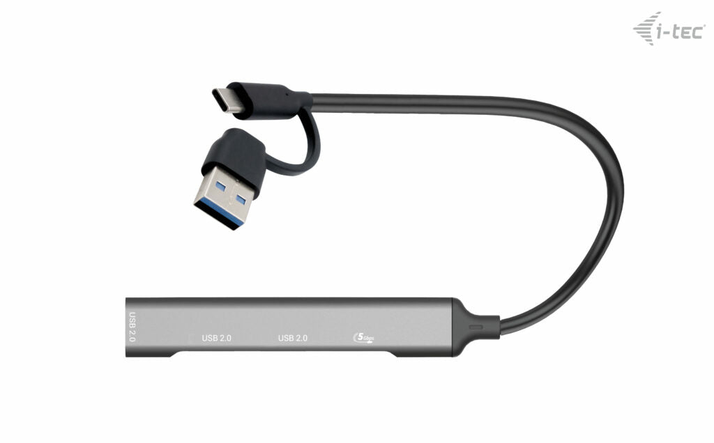 i-tec CAHUBMETALMINI4 interface hub USB 3.2 Gen 1 (3.1 Gen 1) Type-A + Type-C 5000 Mbit/s Sølv