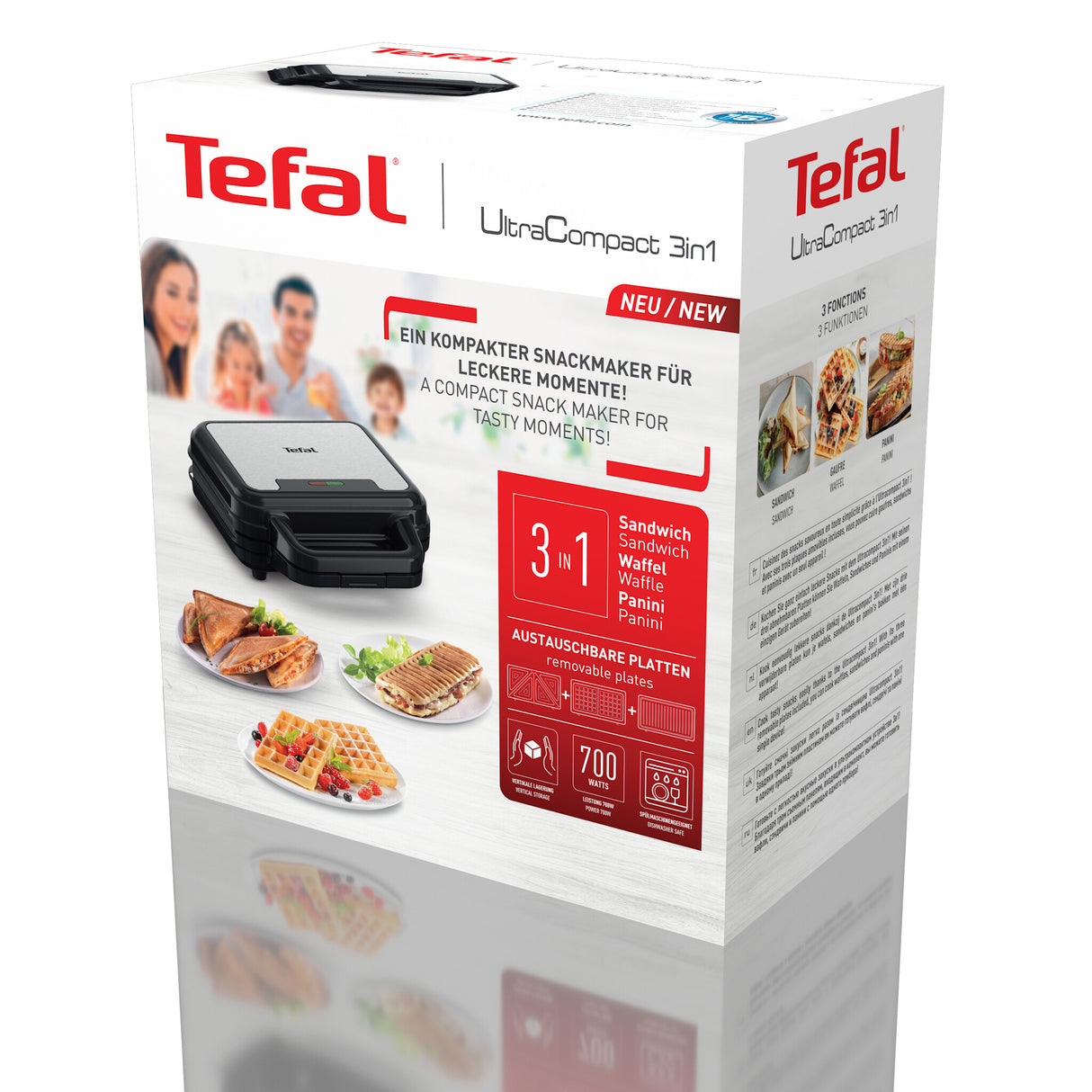 Tefal SW383D10 sandwichtoaster 700 W Sort, Rustfrit stål