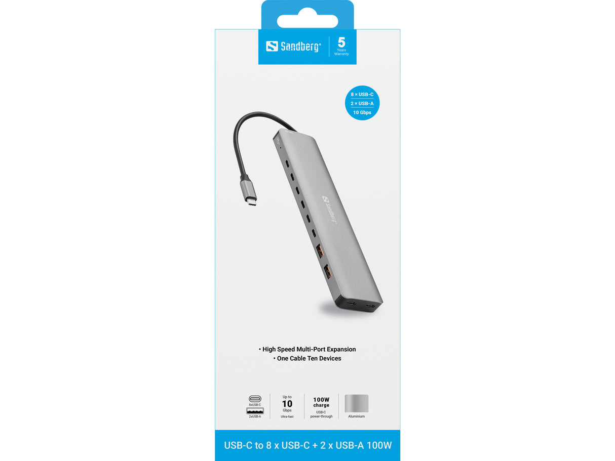 Sandberg 136-80 dockingstation Ledningsført USB 3.2 Gen 2 (3.1 Gen 2) Type-C Grå