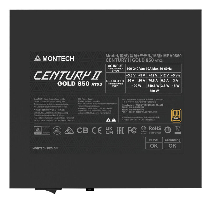 Montech CENTURY II enhed til strømforsyning 850 W 20+4 pin ATX ATX Sølv, Sort