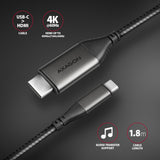Axagon RVC-HI2MC videokabel adapter 1,8 m USB Type-C HDMI Sort