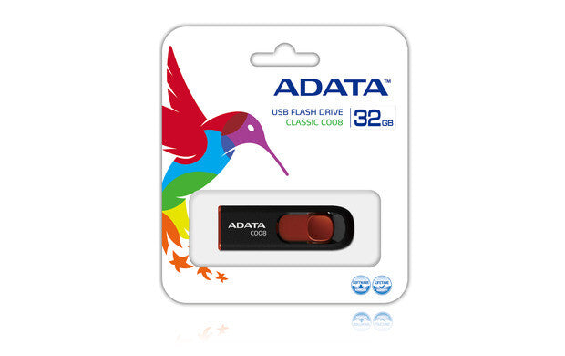 ADATA 32GB C008 USB-nøgle USB Type-A 2.0 Sort, Rød