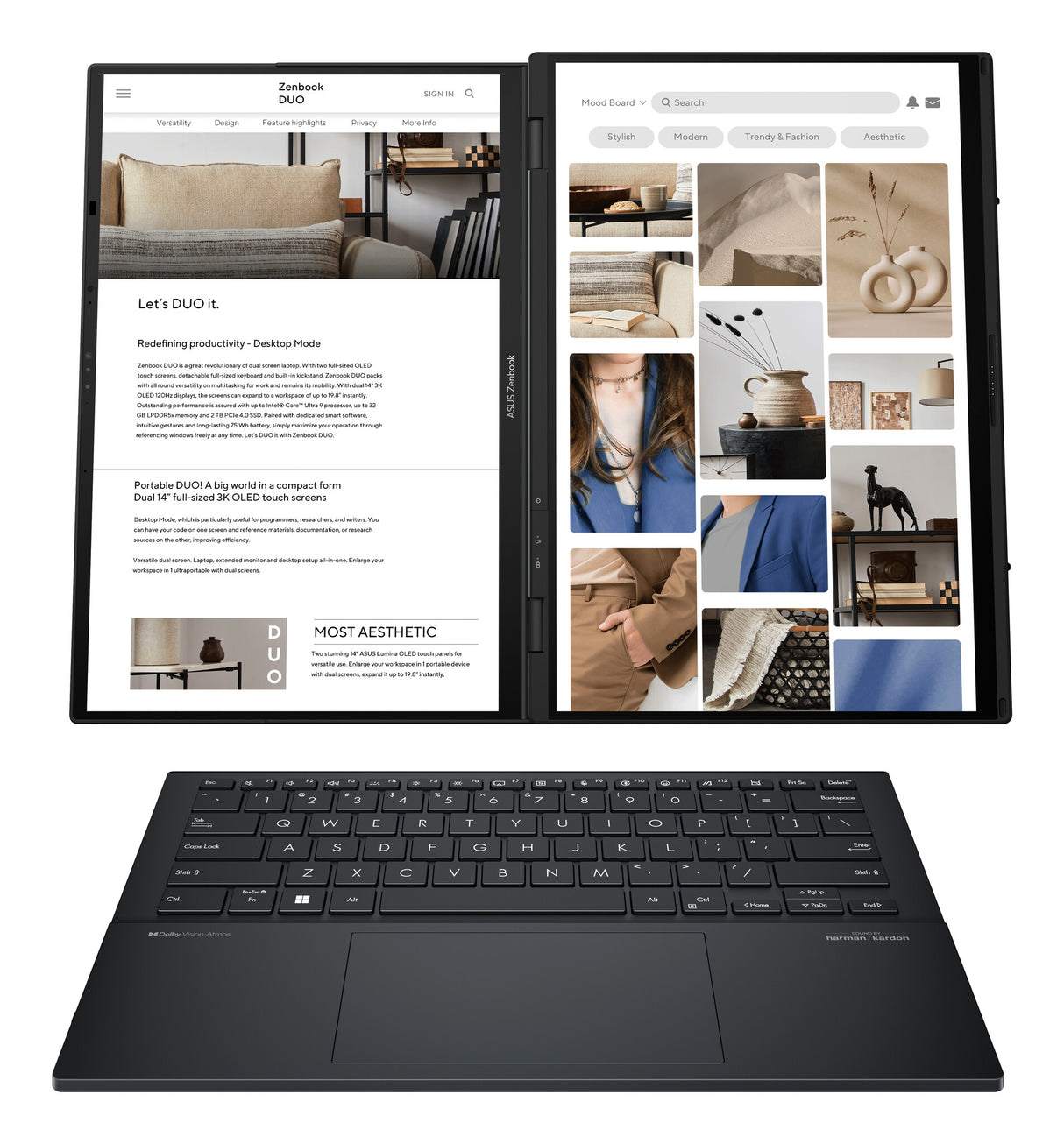 ASUS Zenbook Duo UX8406CA-PZ009W Intel Core Ultra 9 285H Hybrid (2-i-1) 35,6 cm (14") Berøringsskærm 3K 32 GB LPDDR5x-SDRAM 2 TB SSD Wi-Fi 7 (802.11be) Windows 11 Home Grå