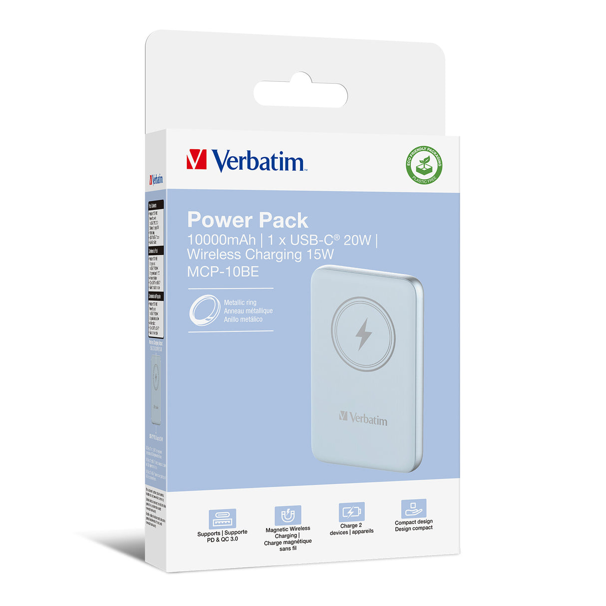 Verbatim Charge 'n' Go Lithium polymer (LiPo) 10000 mAh Trådløs opladning Blå