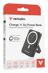 Verbatim Charge 'n' Go Magnetic Wireless Lithium polymer (LiPo) 10000 mAh Trådløs opladning Sort