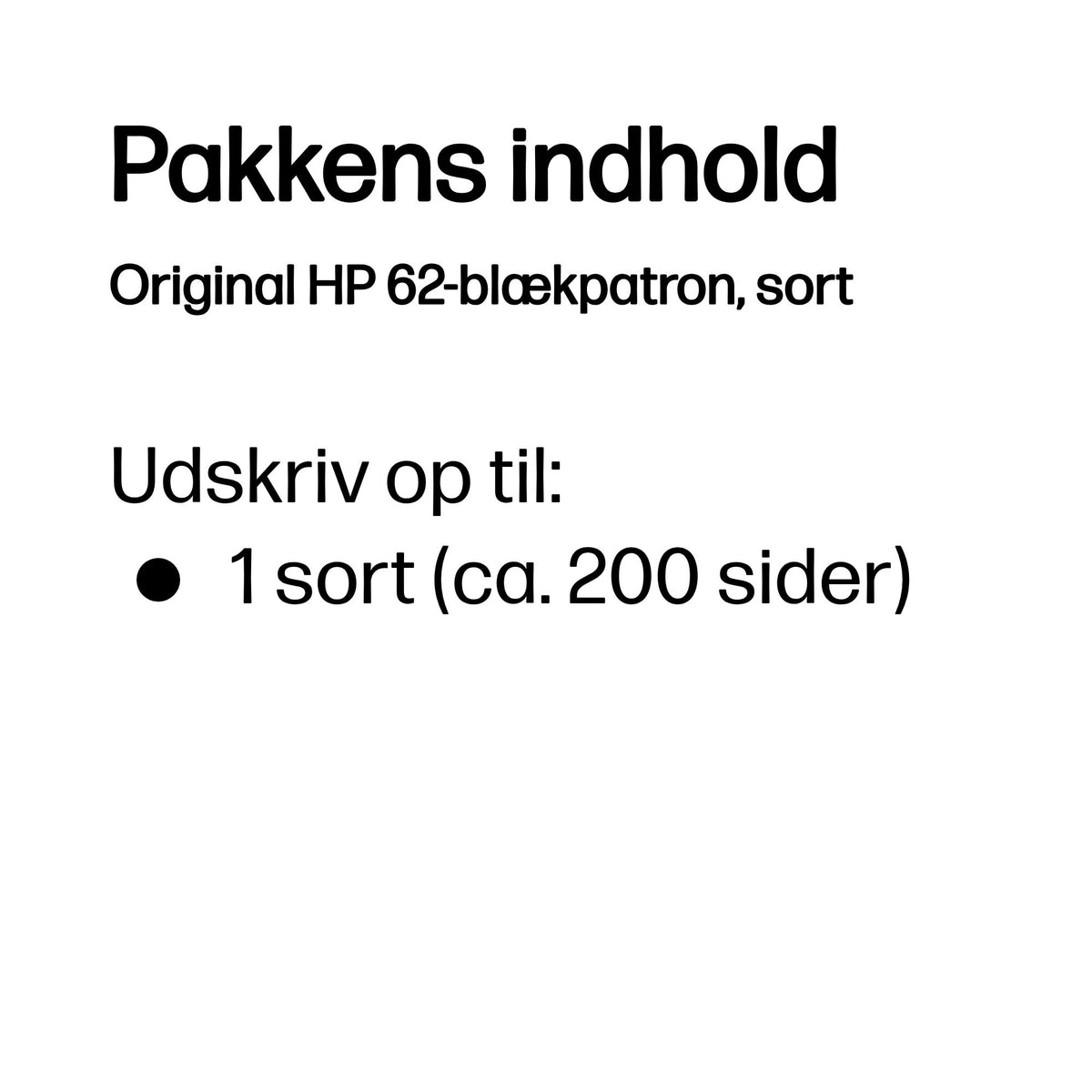 HP 62 Sort 200 sider Blæk C2P04AE