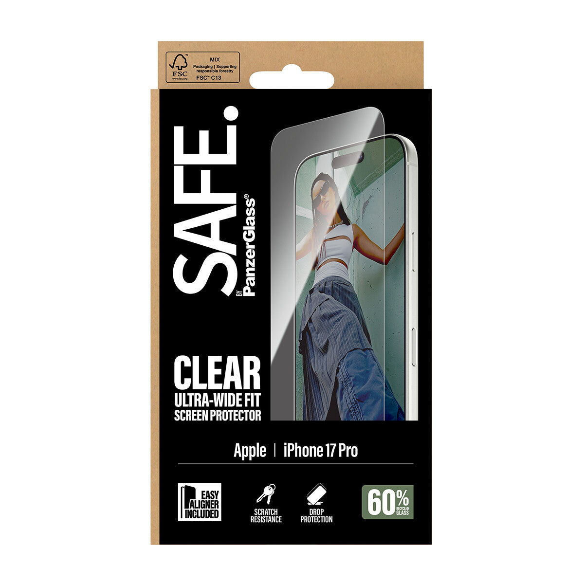 PanzerGlass SAFE. by ® Skærmbeskyttelse iPhone 17 Pro | Ultra-Wide Fit m. EasyAligner