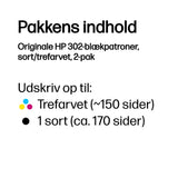 HP 302 Sort Farve (cyan, magenta, gul) Blæk X4D37AE