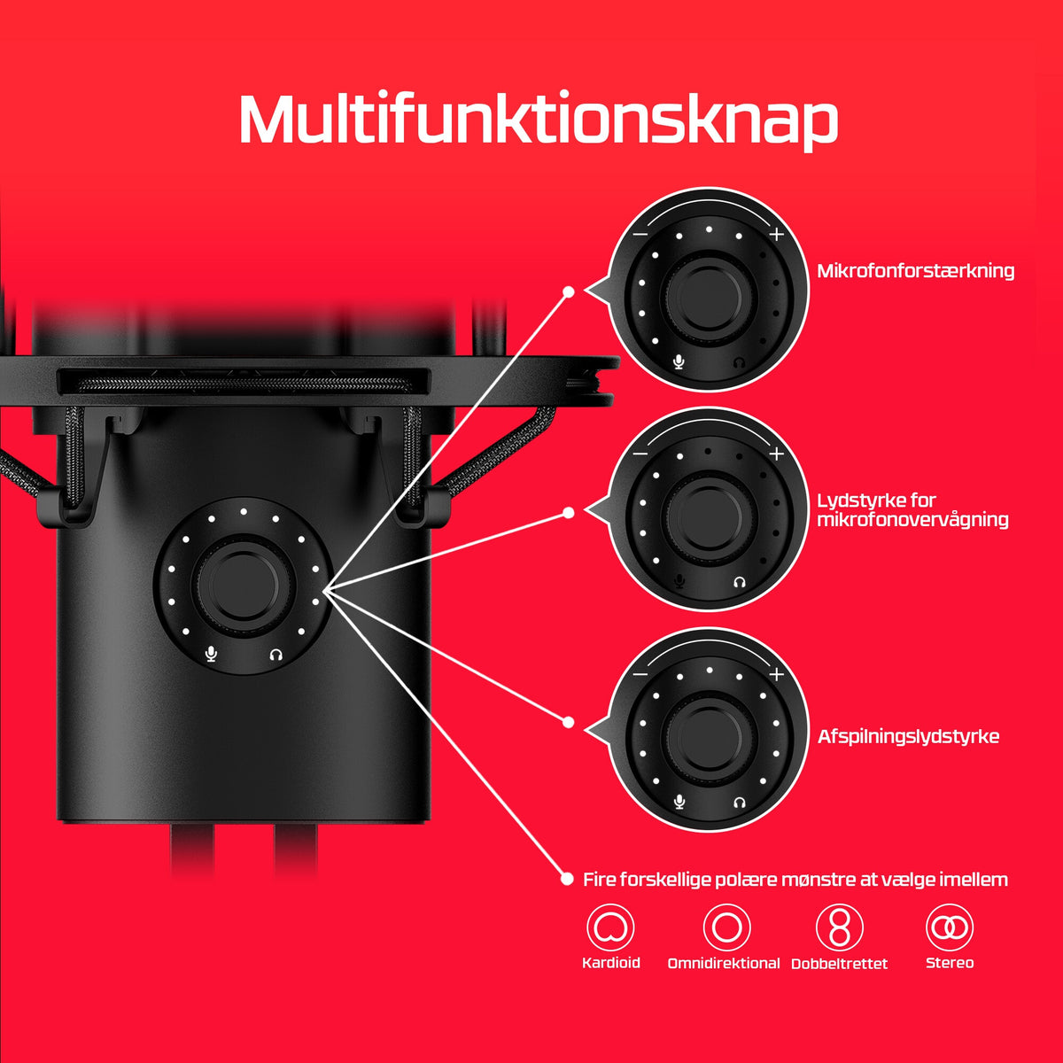 HyperX QuadCast 2 Mikrofon Kablet -7.5dB Sort