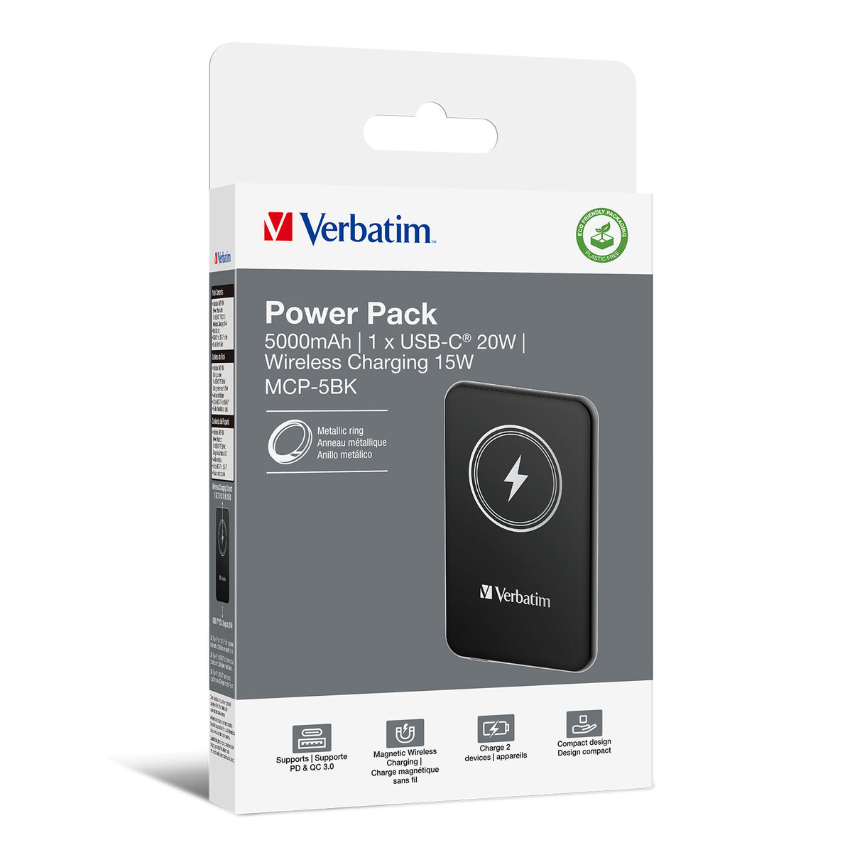 Verbatim Charge 'n' Go Lithium polymer (LiPo) 5000 mAh Trådløs opladning Sort