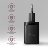 Axagon ACU-PQ20 wall charger QC3.0/AFC/FCP+ PD type-C 20 W - schwarz - USB Typ C Mobiltelefon, Smartphone, SmartWatch, Tablet, Universel Sort Vekselstrøm Hurtig opladning Indendørs