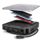 Axagon HMC-UFO USB-C Hub M.2 SATA/NVMe 1 Gbit/s Ethernet 384 kHz Audio Ledningsført USB 3.2 Gen 2 (3.1 Gen 2) Type-C Sort