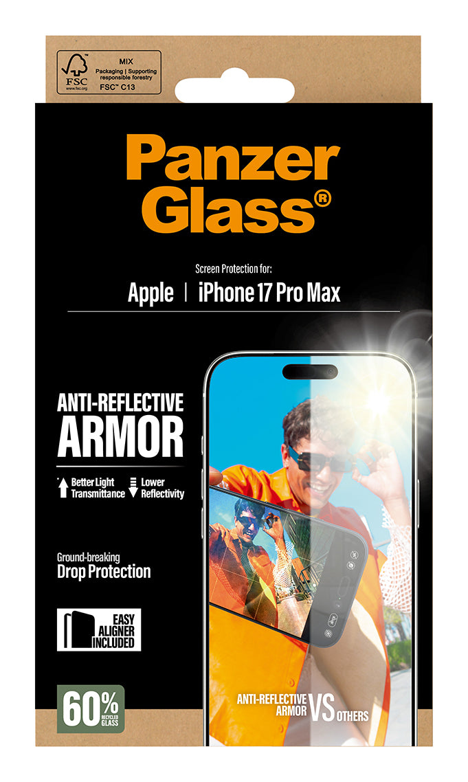 PanzerGlass ® Anti-Reflective Armor Skærmbeskyttelse iPhone 17 Pro Max m. EasyAligner