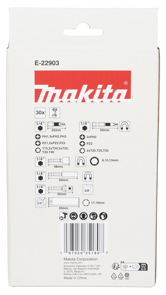 Makita E-22903 Impact Black Slagtoppe og Bitssæt 30-dele