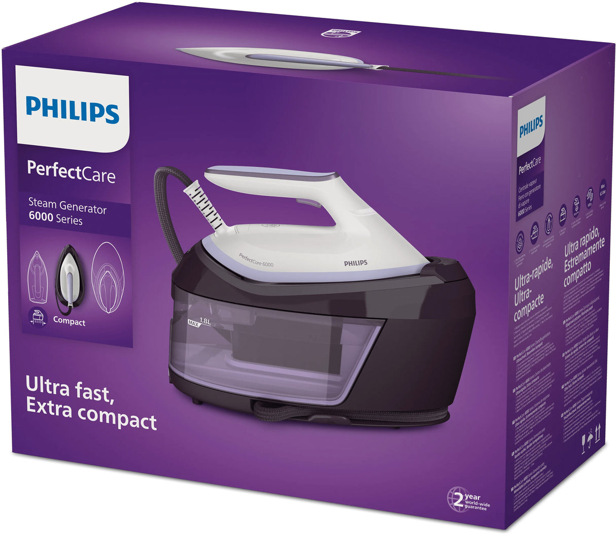 Philips PSG6024/30 Dampstrygning station 2400 W 1,8 L SteamGlide Plus strygesål Lilla