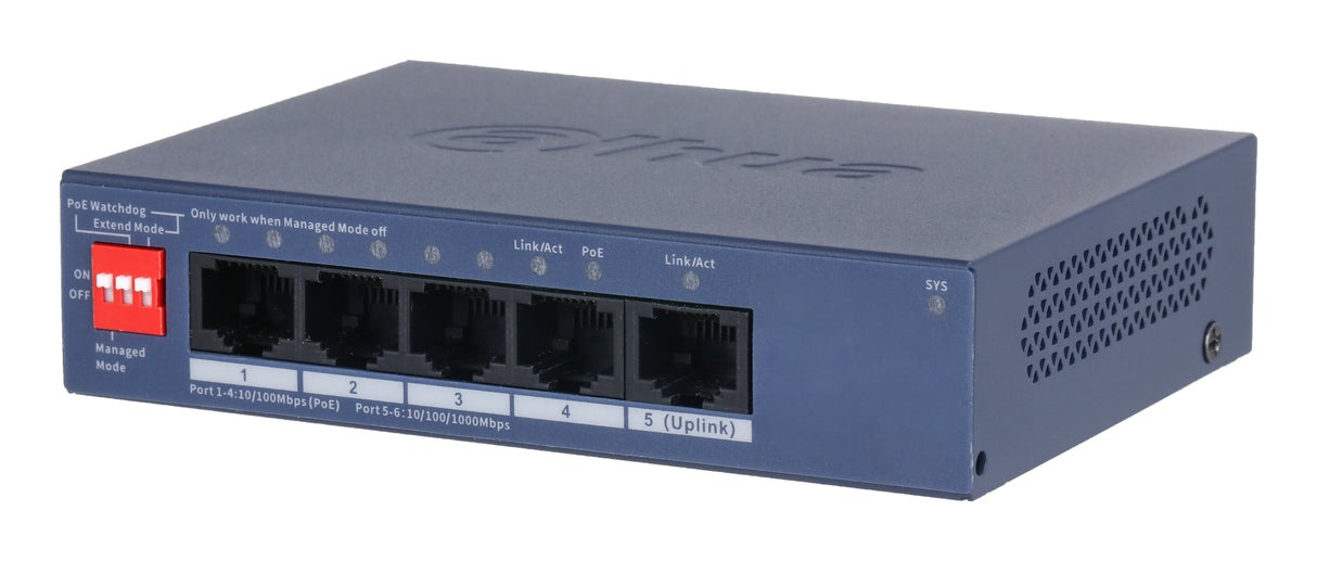 Dahua Technology CS4005-4ET1GT-36 netværksswitch Administreret L2 Gigabit Ethernet (10/100/1000) Strøm over Ethernet (PoE) Blå