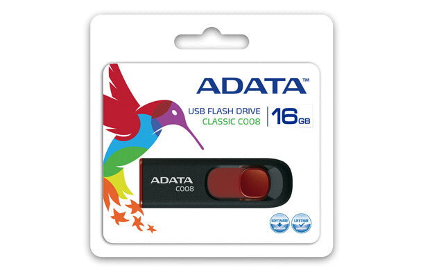 ADATA C008 USB-nøgle 16 GB USB Type-A 2.0 Sort, Rød